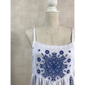 Topshop Boho White & Blue Embroidery Tank Tunic